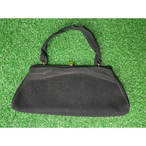 Vintage Bonwit Teller Black Velvet Suede Purse With Gold  Lock Closure - Picture 1 of 6